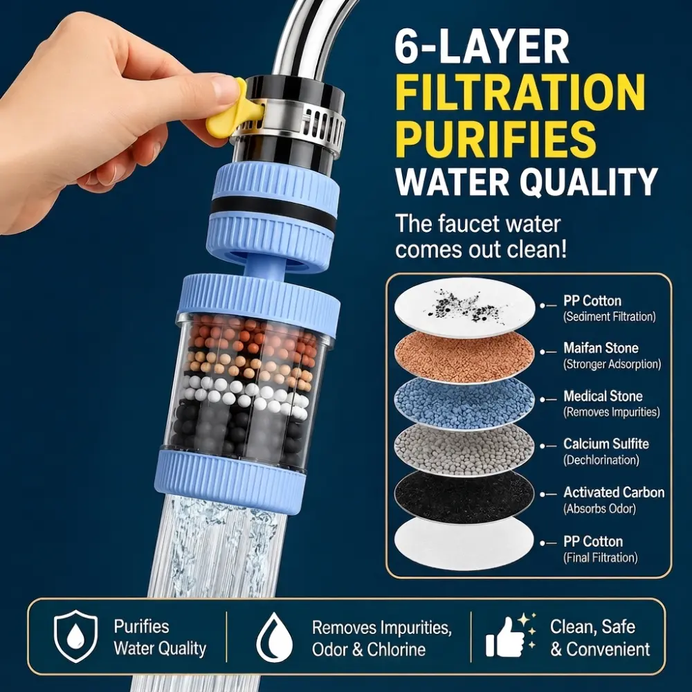 6-Layer 360° Rotatable Faucet Water Purifier and Water Filter